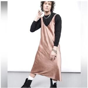 NEW Wildfang Empower Satin Slip Dress Rose Brown Size Small NWT Midi